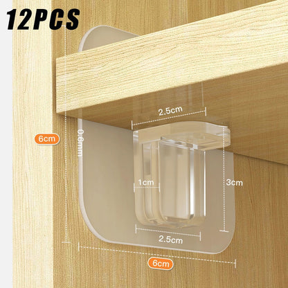 2/6/8/10/12  Shelf Support Adhesive Pegs Closet Partition Bracket Cabinet Support Clips Wall Hanger Sticker For Kitchen Bathroom - StorageandmoreStorage