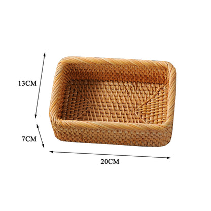 Hand-woven Rattan Wicker Storage Basket Cosmetic Rectangular Box Fruit Tea Bread Picnic Basket Household Kitchen Organizers - StorageandmoreStorage