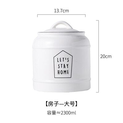 Ceramic Lid Sealed Cans Candy Cans Household Snack Storage Bottle Coffee Beans Tea Cans Kitchen Multigrain Storage Container - StorageandmoreStorage