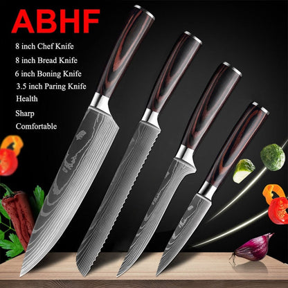 Japanese Kitchen Knife Set Laser Damascus Pattern Stainless Steel  Sharp Cleaver Slicing Utility Knives Kitchen Tools - StorageandmoreStorage