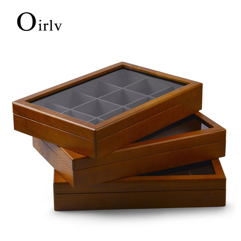 Oirlv Jewelry Display Box Solid Wooden Ring Necklace Bracelet Organizer Case Jewelry Storage Case Earring Display Box - StorageandmoreStorage