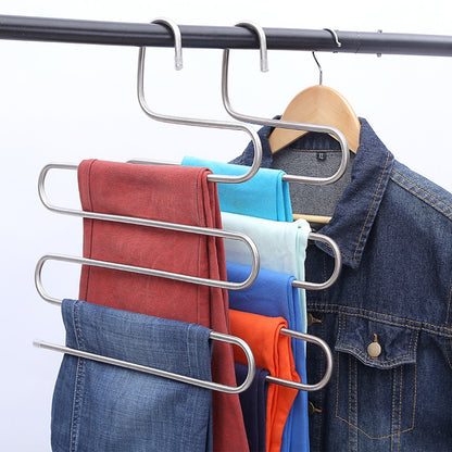 5 layers Stainless Steel Clothes Hangers S Shape Pants Storage Hangers Clothes Storage Rack Multilayer Storage Cloth Hanger - StorageandmoreStorage