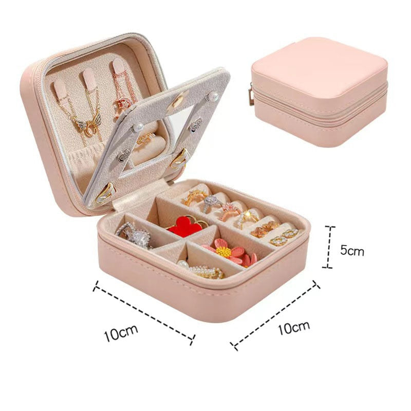 Portable Jewelry Storage Box Travel Organizer Jewelry Case Leather Storage Earrings Necklace Ring Jewelry Organizer Display - StorageandmoreStorage