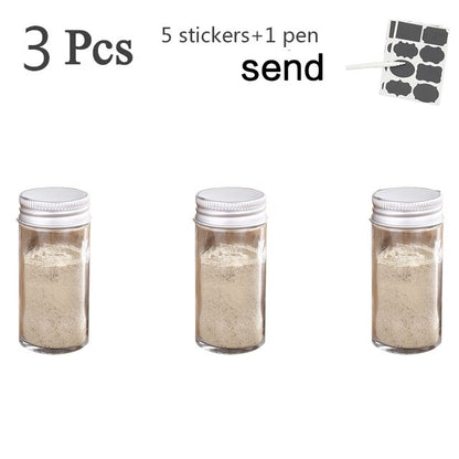 3-12PCS Set Seasoning Jar Square Glass Container Seasoning Bottle Kitchen Outdoor Camping Seasoning Container Glass Sealed Jar - StorageandmoreStorage