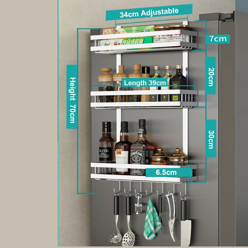 Refrigerator Side Storage Rack Fridge Shelf Cupboard Organizer Kitchen Cabinet Space Saving Refrigerator Hanging Storage Rack - StorageandmoreStorage