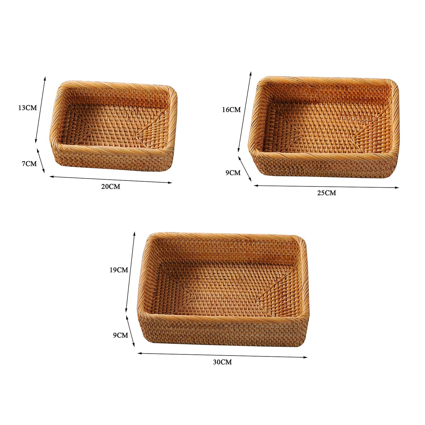 Hand-woven Rattan Wicker Storage Basket Cosmetic Rectangular Box Fruit Tea Bread Picnic Basket Household Kitchen Organizers - StorageandmoreStorage