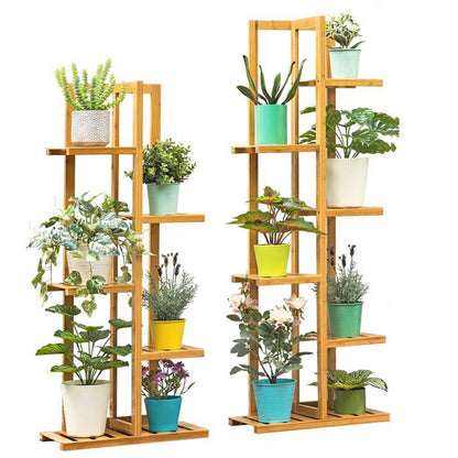 Bamboo 5 / 6  Tier  Plant Stand Rack Multiple Flower Pot Holder Shelf Indoor Outdoor Planter Display Shelving Unit for Patio - StorageandmoreStorage