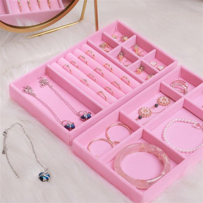 Velvet Jewelry Display Tray Case Hot Sales Stackable Exquisite Jewellery Holder Portable Ring Earrings Necklace Organizer Box - StorageandmoreStorage