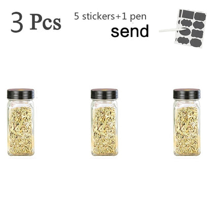 3-12PCS Set Seasoning Jar Square Glass Container Seasoning Bottle Kitchen Outdoor Camping Seasoning Container Glass Sealed Jar - StorageandmoreStorage