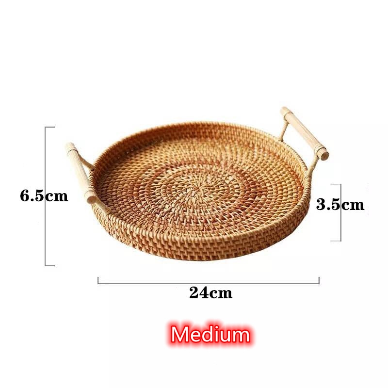 Hand-woven Rattan Wicker Basket Fruit Tea Snack Bread Basket Cosmetic Rectangular Storage Box Household Kitchen Supplies - StorageandmoreStorage