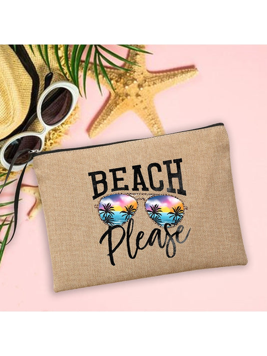 Sunscreen Storage Pouches Travel Wash Organizer Gifts Beach Please Linen Clutch Bag Women Makeup Bags Beach Holiday Sunglasses - StorageandmoreStorage