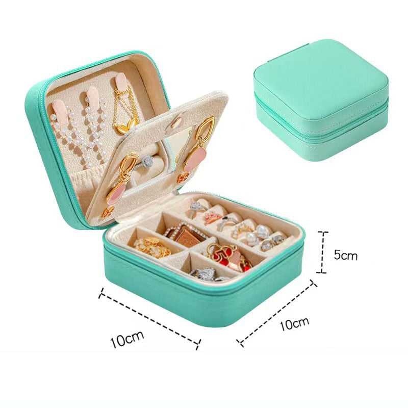 Portable Jewelry Storage Box Travel Organizer Jewelry Case Leather Storage Earrings Necklace Ring Jewelry Organizer Display - StorageandmoreStorage