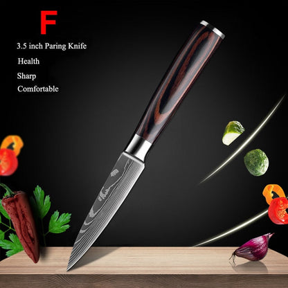 Japanese Kitchen Knife Set Laser Damascus Pattern Stainless Steel  Sharp Cleaver Slicing Utility Knives Kitchen Tools - StorageandmoreStorage