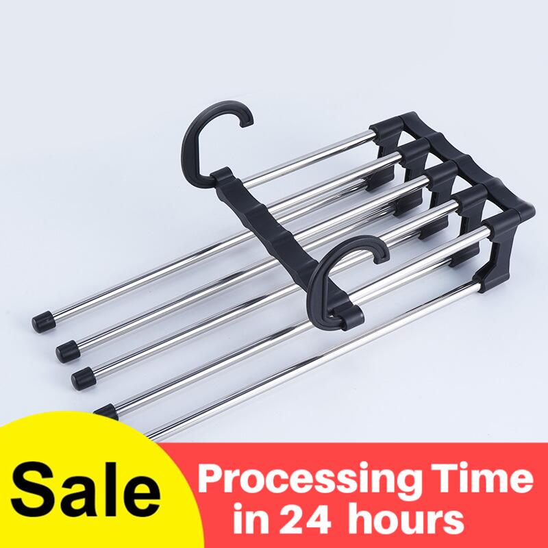 5 in 1 Pant Rack Hanger for Clothes Organizer Multifunction Shelves Closet Storage Organizer StainlessSteel Folding clothes hang - StorageandmoreStorage