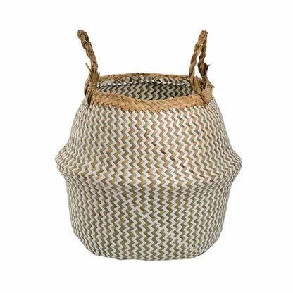 WHISM Foldable Wicker Basket Planter Rattan Woven Basket Handmade Seagrass Laundry Storage Basket Home Decor Kitchen Organizer - StorageandmoreStorage