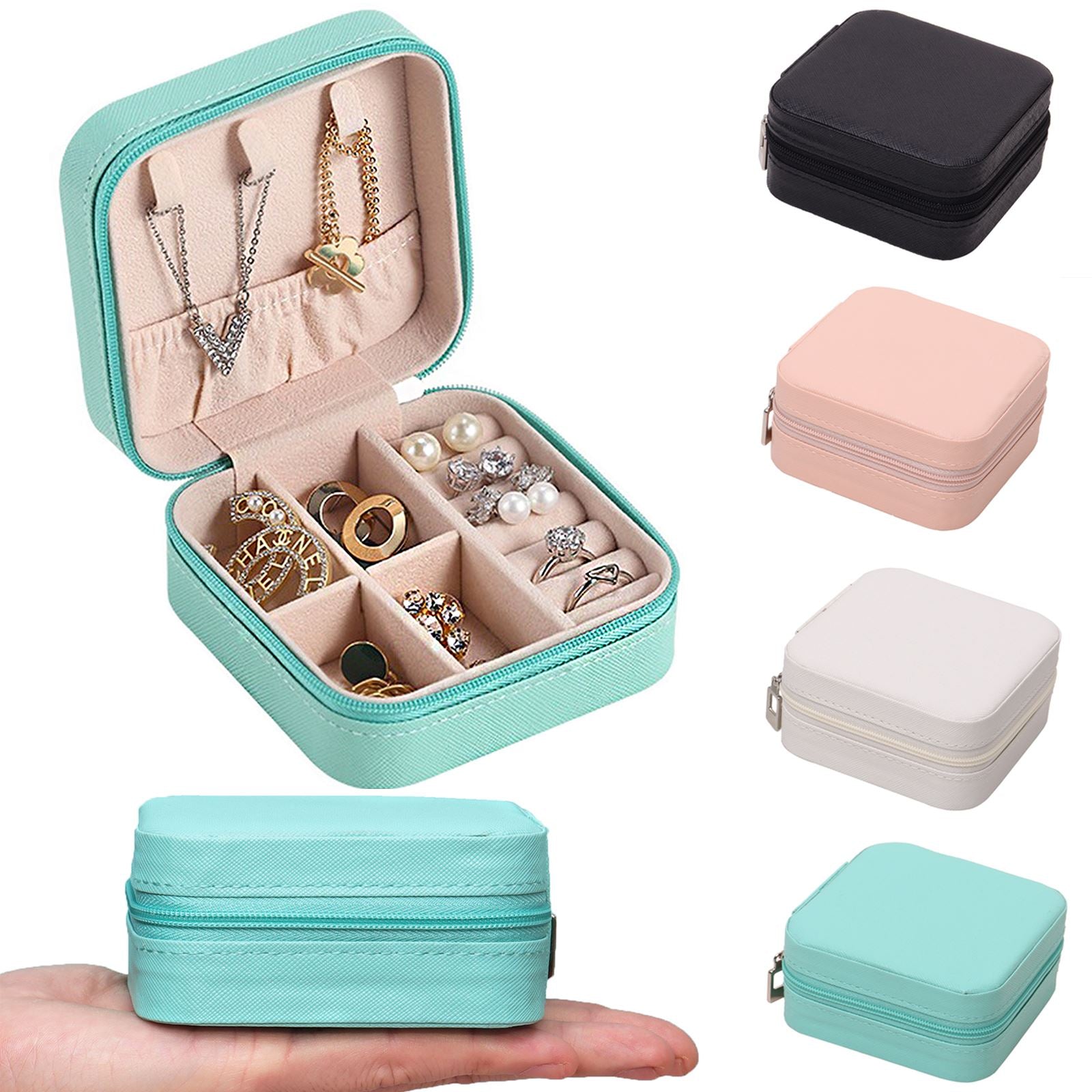 Portable Jewelry Storage Box Travel Organizer Jewelry Case Leather Storage Earrings Necklace Ring Jewelry Organizer Display - StorageandmoreStorage