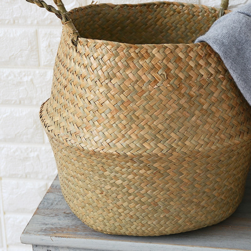 LuanQI Seagrass Storage Basket Wicker Basket Work Rattan Hanging Planting Flower Pot Laundry Cesta Mimbre Basket Picnic Basket - StorageandmoreStorage