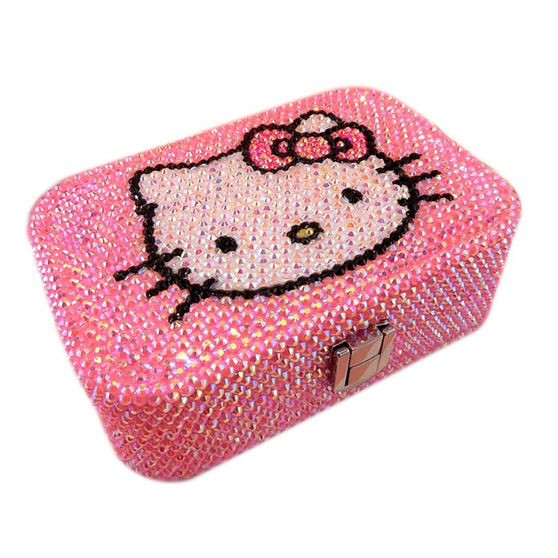 Hello Kitty Kawaii Creative Cartoon Anime Sanrios Jewelry Box Stick Diamond Cute Jewelry Necklace Storage Box Girl Holiday Gift - StorageandmoreStorage