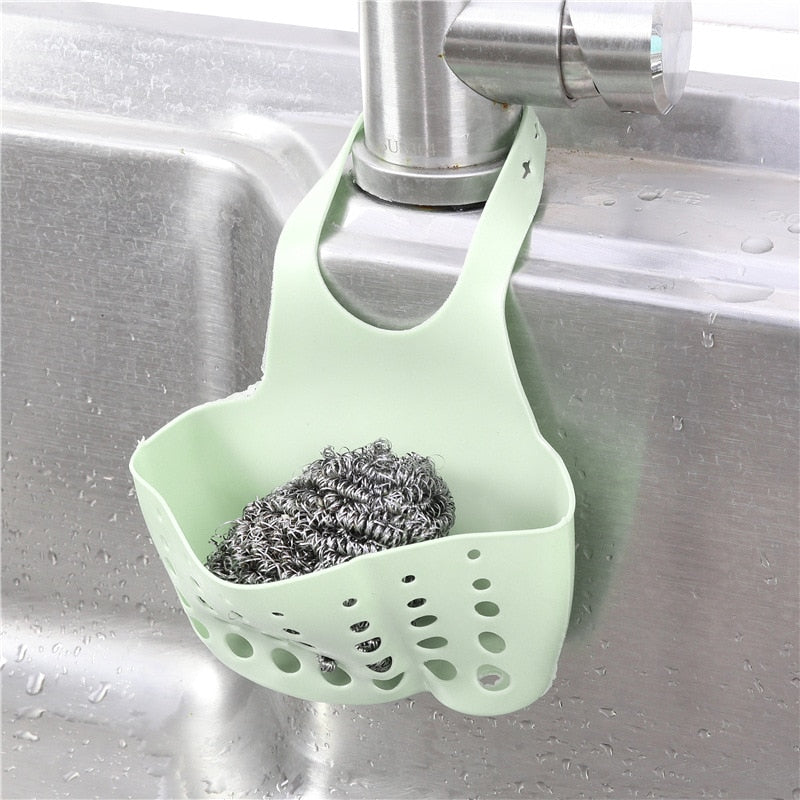 Sink Shelf Soap Sponge Drain Rack Hanging Bag Kitchen Accessorie Bathroom Holder Strap Faucet Storage Basket with Drain Holes - StorageandmoreStorage