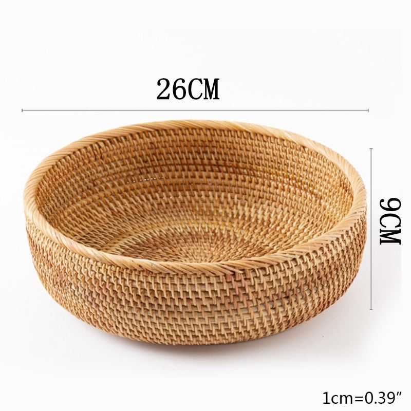 Hand-woven Rattan Wicker Basket Fruit Tea Snack Bread Basket Cosmetic Rectangular Storage Box Household Kitchen Supplies - StorageandmoreStorage