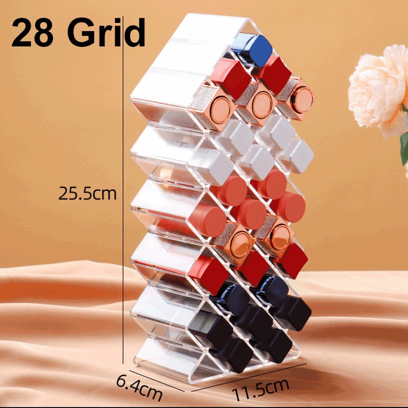 Clear 24 Grid Lipstick Stand Case Makeup Organizer Storage Box Lipstick Display Stand Holder Cosmetic Jewelry Organizer Box - StorageandmoreStorage