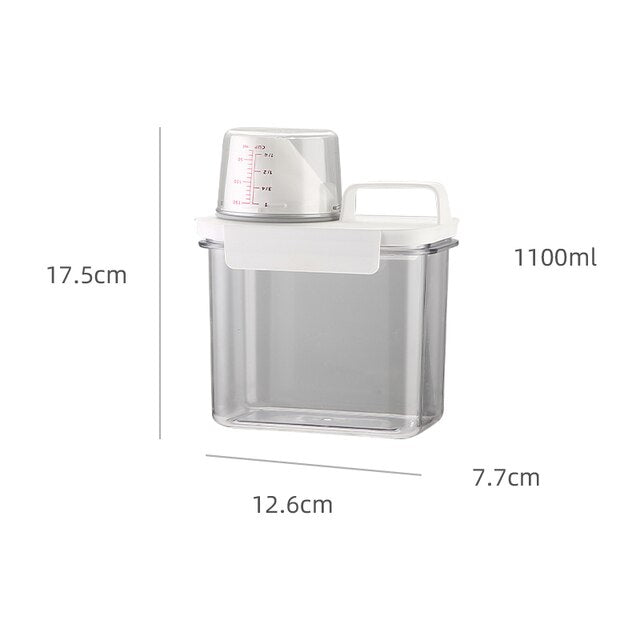 Transparent Laundry Powder Storage Box with Measuring Cup Laundry Detergent Dispenser Container Food Cereal Jar with Pour Spout - StorageandmoreStorage