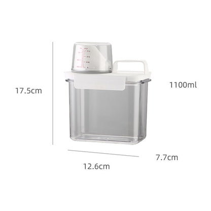 Transparent Laundry Powder Storage Box with Measuring Cup Laundry Detergent Dispenser Container Food Cereal Jar with Pour Spout - StorageandmoreStorage