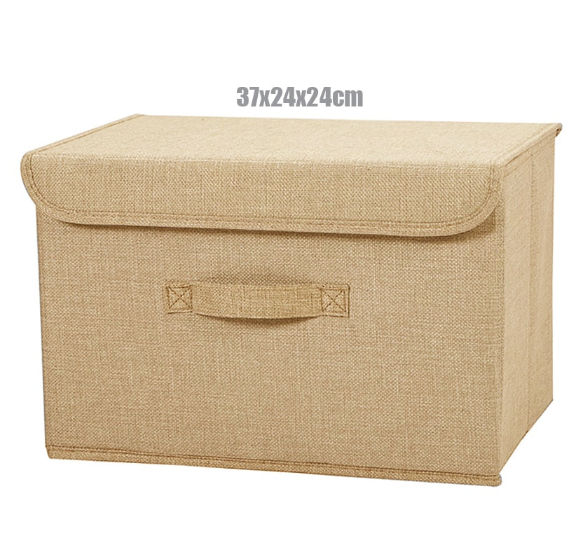 New Washable cotton linen Storage Box With lid Clothes Socks Toy Snacks Sundries organizer Cosmetics storage basket - StorageandmoreStorage