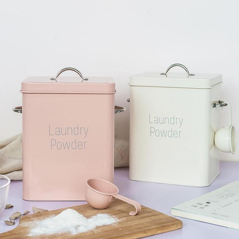 New Laundry Detergent Powder Storage Tin Box Farmhouse Detergent Handy Soap Decor Room Laundry Container Washing Dispenser - StorageandmoreStorage