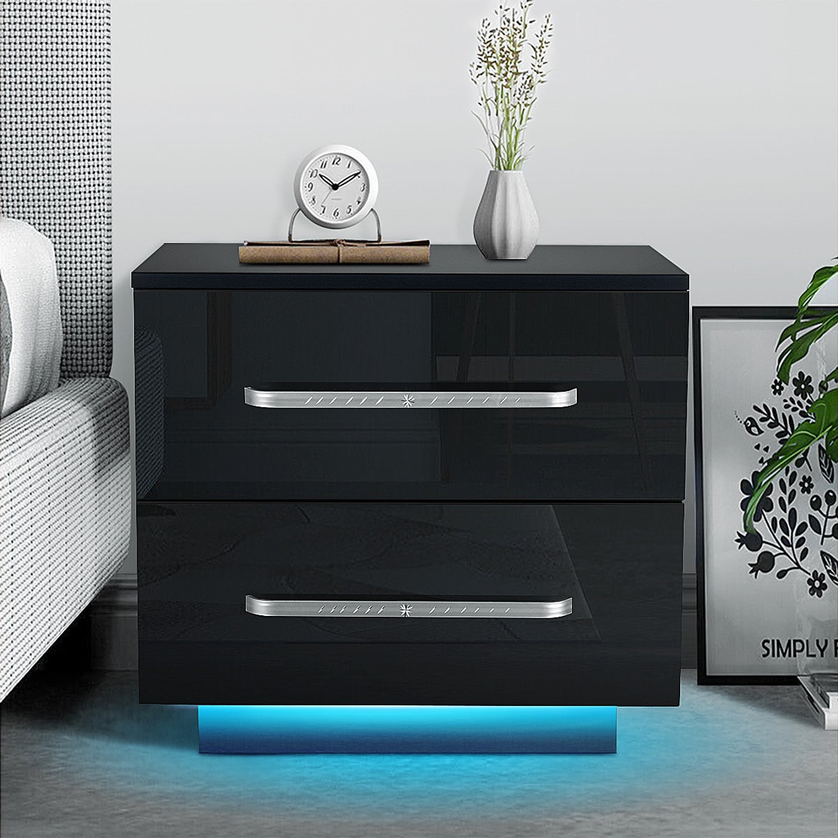 Multifunction RGB LED Nightstands Cabinet Storage Bedside Table Night Table Bedroom Nightstand Home Furniture for Night Lighting - StorageandmoreStorage