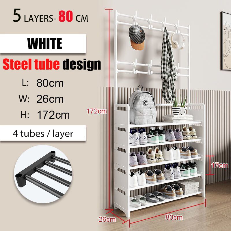 Entryway Coat Rack, Shoe Rack,Shelving Organizer, Storage Shelves With 8 Hooks Multifunctional Hallway Organizer Hanging Storage - StorageandmoreStorage