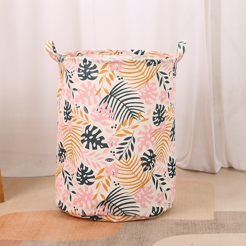 New Print Laundry Basket Portable Foldable Home Laundry Storage Bag Cotton Linen Hamper for Kids Toys Dirty Clothes Basket - StorageandmoreStorage