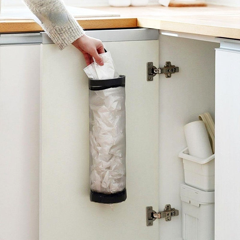 Home Grocery Bag Holder Wall Mount Plastic Bag Holder Dispenser Hanging Storage Trash Garbage Bag Kitchen Garbage Organizer - StorageandmoreStorage