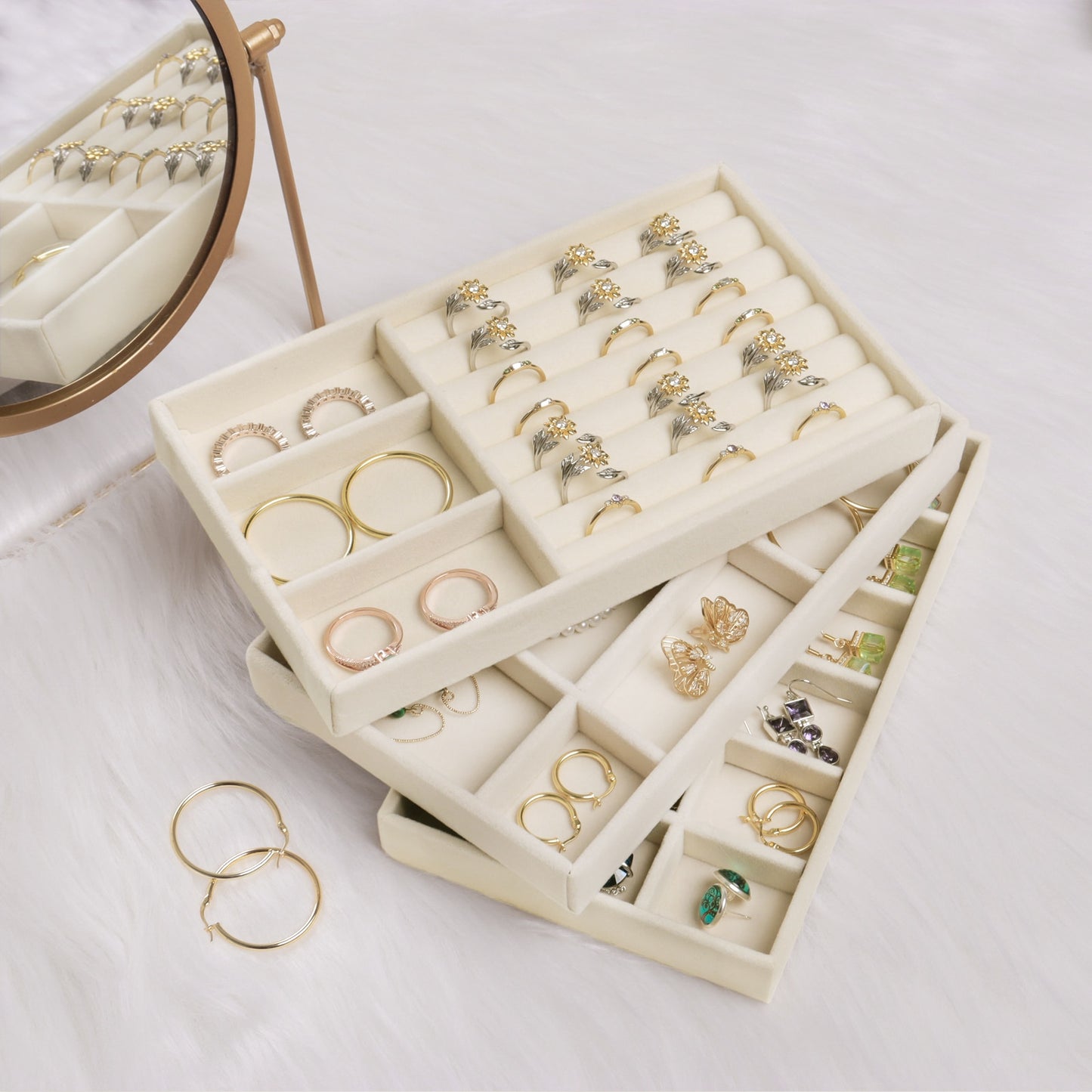 Velvet Jewelry Organizer Tray Ring Bracelet Gift Box Jewlery Storage Earring Holder Jewelry Display Box Fashion Drawer - StorageandmoreStorage