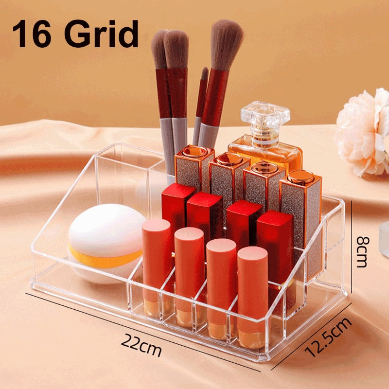 Clear 24 Grid Lipstick Stand Case Makeup Organizer Storage Box Lipstick Display Stand Holder Cosmetic Jewelry Organizer Box - StorageandmoreStorage