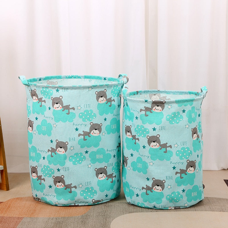 New Print Laundry Basket Portable Foldable Home Laundry Storage Bag Cotton Linen Hamper for Kids Toys Dirty Clothes Basket - StorageandmoreStorage