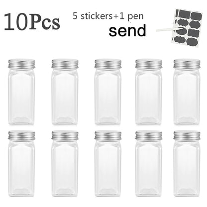 3-12PCS Set Seasoning Jar Square Glass Container Seasoning Bottle Kitchen Outdoor Camping Seasoning Container Glass Sealed Jar - StorageandmoreStorage