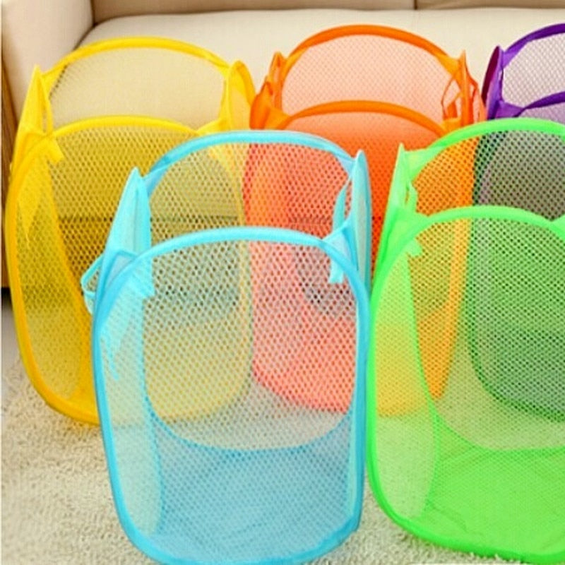 Storage Baskets Laundry Clothes Laundry Basket Bag Foldable Up Easy Open Mesh Laundry Clothes Hamper Basket for College Dorm - StorageandmoreStorage