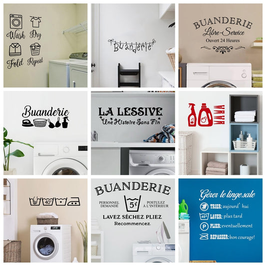 Diy Laundry room French decoration wall Decal Removable Vinyl wall sticker Buanderie Dry cleaner Pvc Home Decor Accessories - StorageandmoreStorage