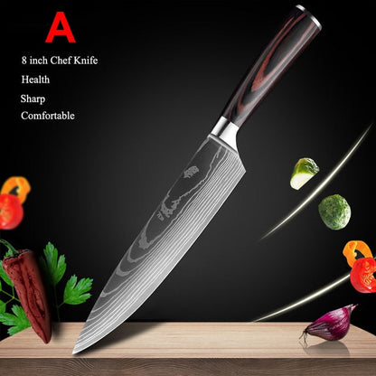 Japanese Kitchen Knife Set Laser Damascus Pattern Stainless Steel  Sharp Cleaver Slicing Utility Knives Kitchen Tools - StorageandmoreStorage