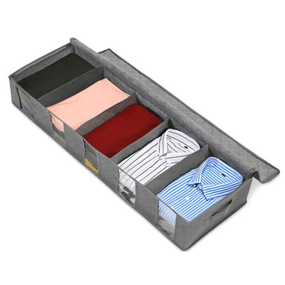 Foldable Under Bed Bags Pack 5 Grid Under Bed Storage Boxes Thick Breathable Underbed Clothes Storage Bags Zippered Organizer - StorageandmoreStorage