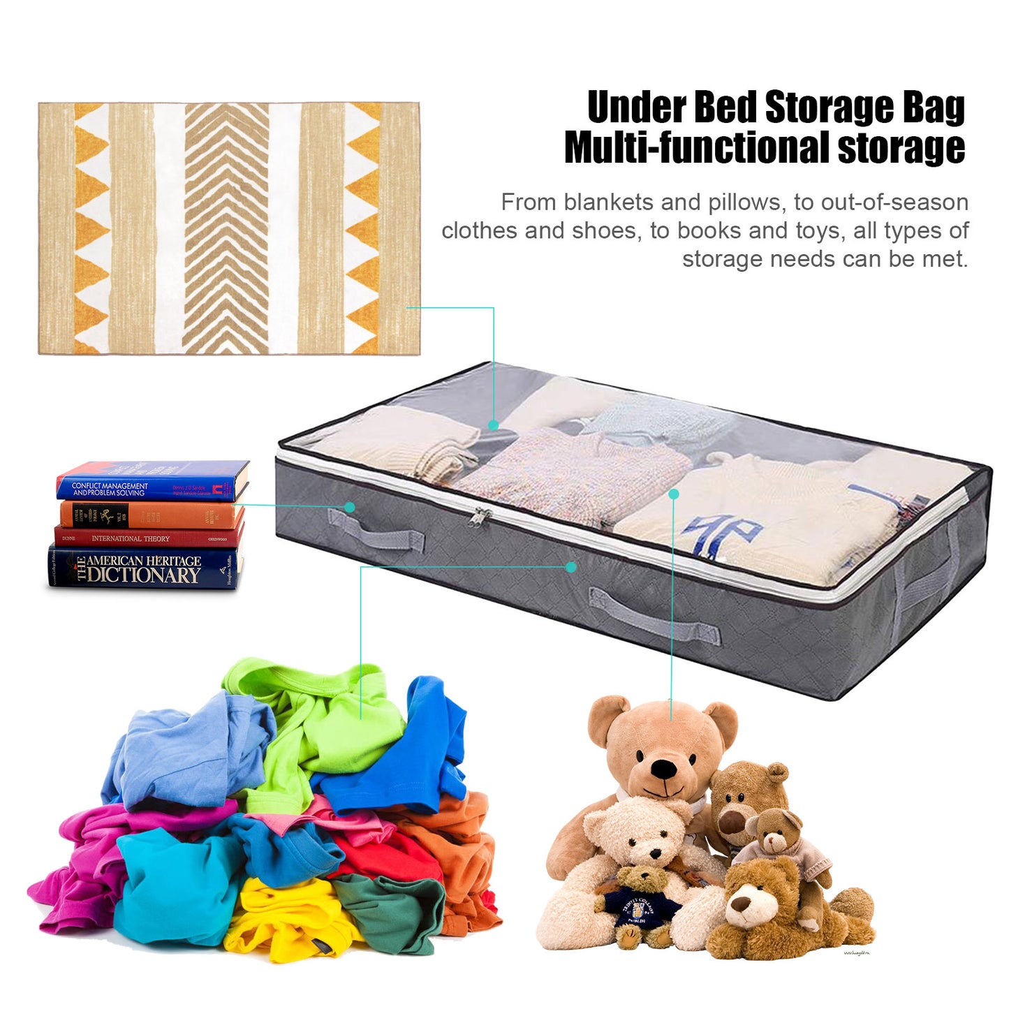 Under Bed Storage Organizer Sturdy Structure Large Capacity Underbed Bag Reinforced Handle Clear Window Storage Bag - StorageandmoreStorage