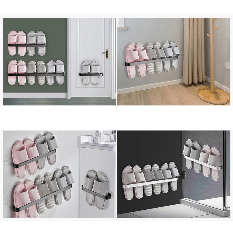 Aluminum Slipper Rack Wall Mount Bathroom Bedroom Shoe Hanging Holder Organizer Toilet Wall Door Towel Storage Shelf - StorageandmoreStorage