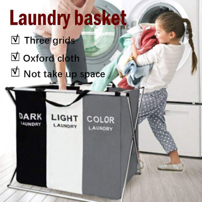 Foldable Dirty Laundry Basket Three Grid Oxford Waterproof Basket Large Capacity Simple Install Toy Storage Home Laundry Hamper - StorageandmoreStorage