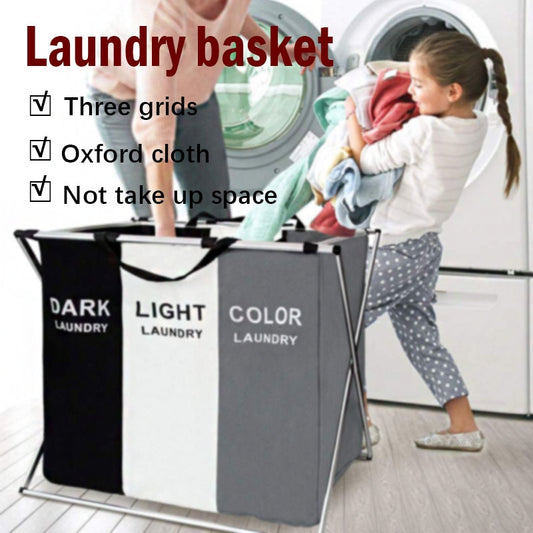 Foldable Dirty Laundry Basket Three Grid Oxford Waterproof Basket Large Capacity Simple Install Toy Storage Home Laundry Hamper - StorageandmoreStorage