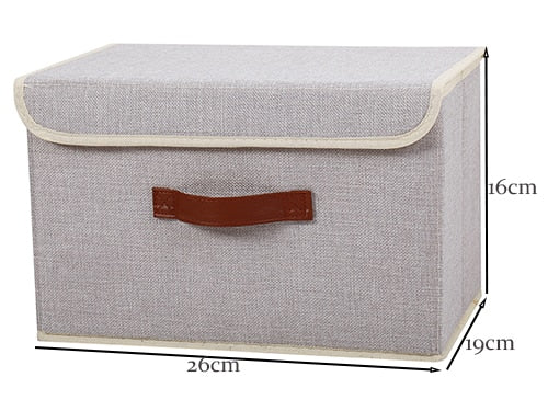 2021 New Washable Cotton Linen Fabric Folding CD Storage Box Foldable Bins Toys Organizer With Lid Storage Basket Laundry Basket - StorageandmoreStorage