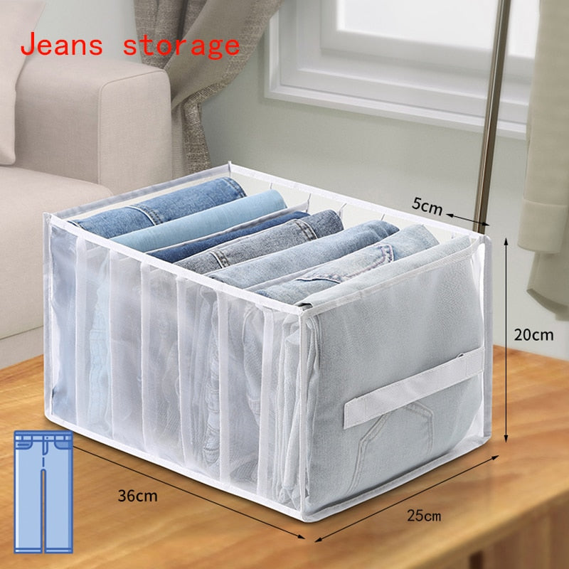 Jeans Compartment Storage Box Closet Clothes Drawer Mesh Separation Box Underwear Pants Drawer Divider Can Washed Home Organizer - StorageandmoreStorage