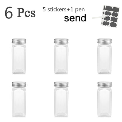 3-12PCS Set Seasoning Jar Square Glass Container Seasoning Bottle Kitchen Outdoor Camping Seasoning Container Glass Sealed Jar - StorageandmoreStorage