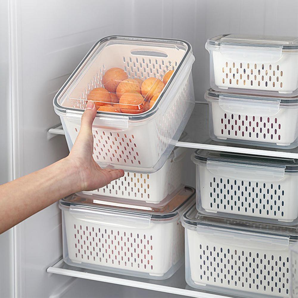 Refrigerator Storage Box Fridge Organizer Fresh Vegetable Fruit Boxes Drain Basket Storage Containers Pantry Kitchen Organizer - StorageandmoreStorage