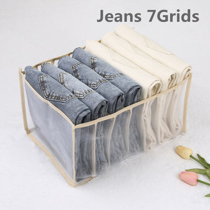 New 6/7/9/11 Grids Washable T-shirt Jeans Compartment Storage Closet Clothes Drawer Mesh Separation Box Stacking Pants Drawe - StorageandmoreStorage